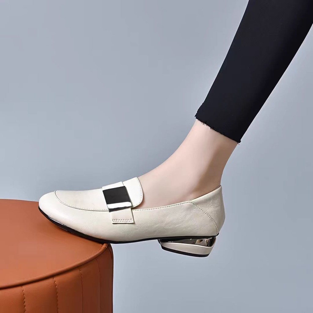 Retro Handmade Da Mềm Loafers 2024 Xuân Thu Thấp Gót Nông Miệng Đế Mềm Mũi Tròn Chống Trơn Trượt Giày Da Đơn Nữ 25.3.12