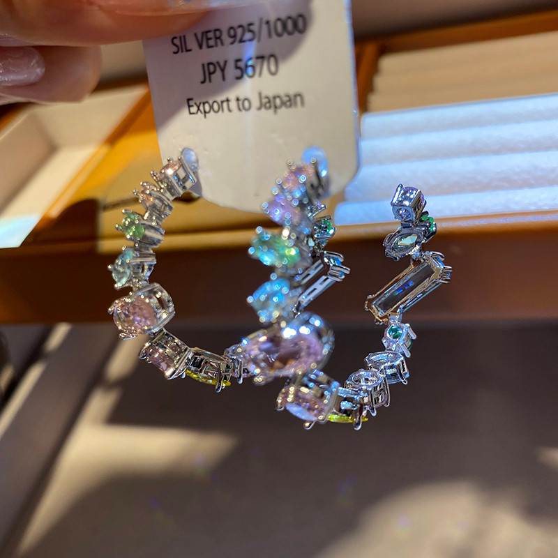 Mới Ánh Sáng Sang Trọng Nhiều Màu Sắc Không Đều Zircon Bông Tai s925 Bạc Kim