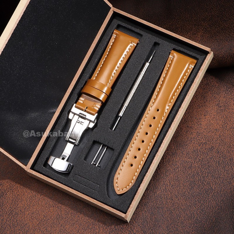 Dây đeo đồng hồ da thật cao cấp 20mm 22mm 24mm Sáng bóng chống nước cổ điển Dây đeo cổ tay bằng da Dây đeo cổ tay bướm Dây đeo đồng hồ Vòng đeo tay thay thế cho nam nữ Hộp quà tặng
