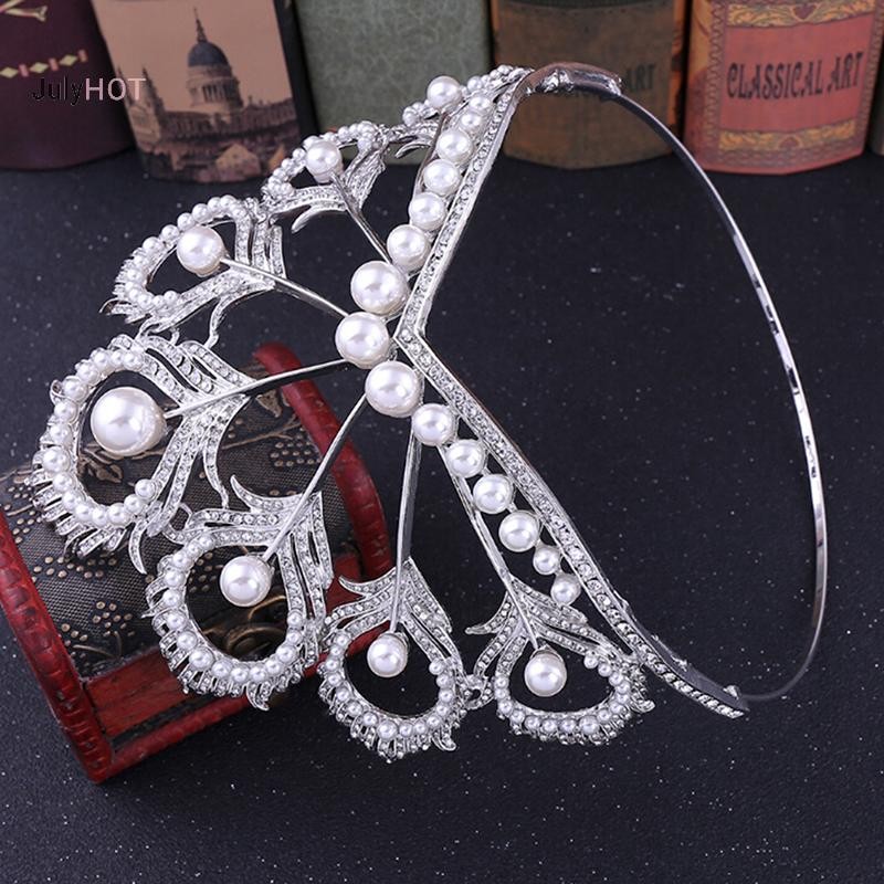 Julyhot Handmade Ngọc Trai Cô Dâu Pha Lê Tiara Tóc Lớn Vương Miện Cuộc Thi Đảng Băng Đô Massivedeals