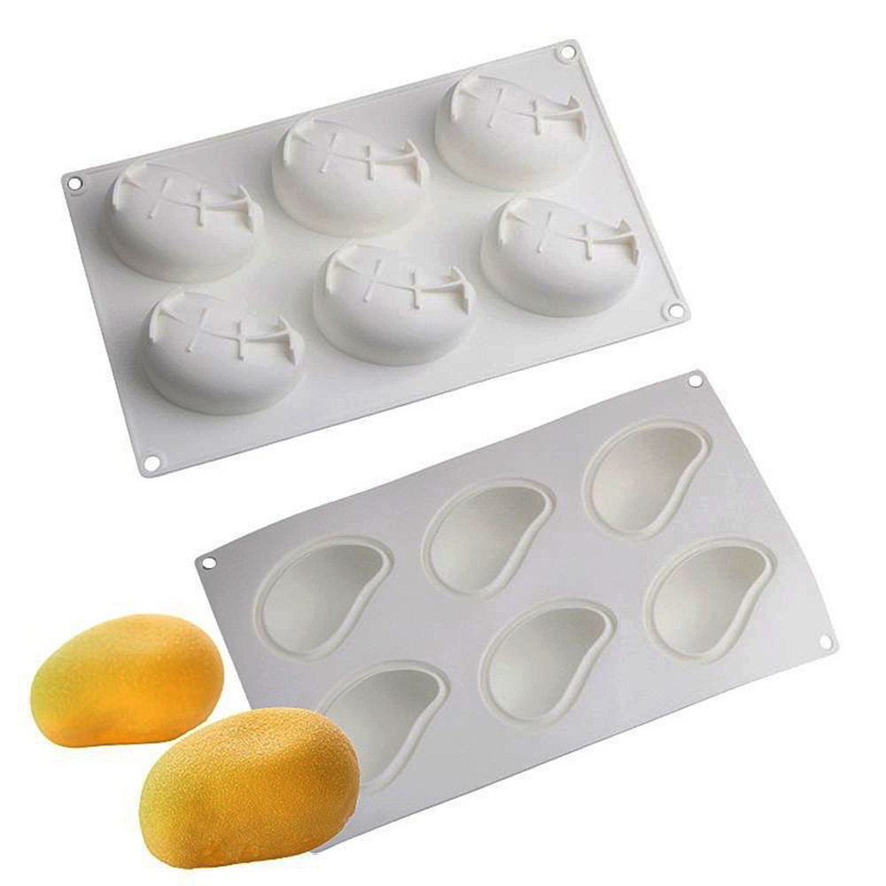 Khuôn silicon hình xoài 6 khoang cho mousse, tráng miệng Pháp, thạch, kem, chocolate, fondant, DIY