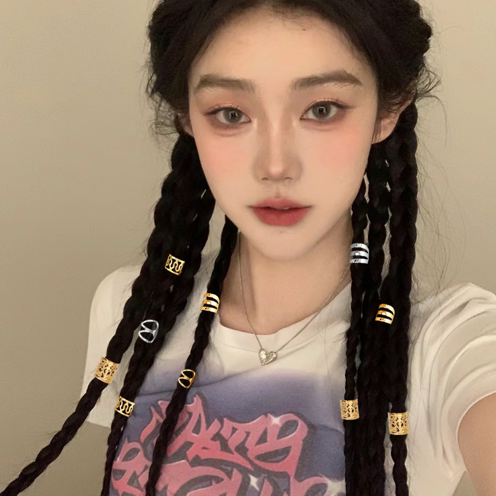 Nhẫn Tóc Kim Loại Dreadlock Phong Cách Hip Hop - Bé Gái Cá Tính Hóa Trang Mũ Phụ Kiện Bím Bẩn Có Thể Điều Chỉnh Kẹp Còng