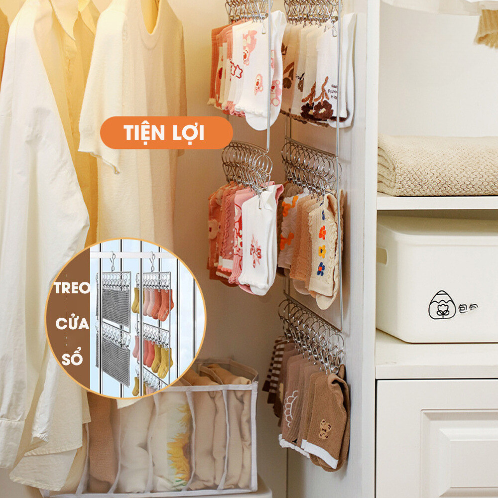 Móc Treo Tất Vớ, Đồ Lót Nhiều Kẹp Tích Hợp Khoá Chống Trượt, Móc Treo Đồ Cho Bé, Móc Phơi Đa Năng
