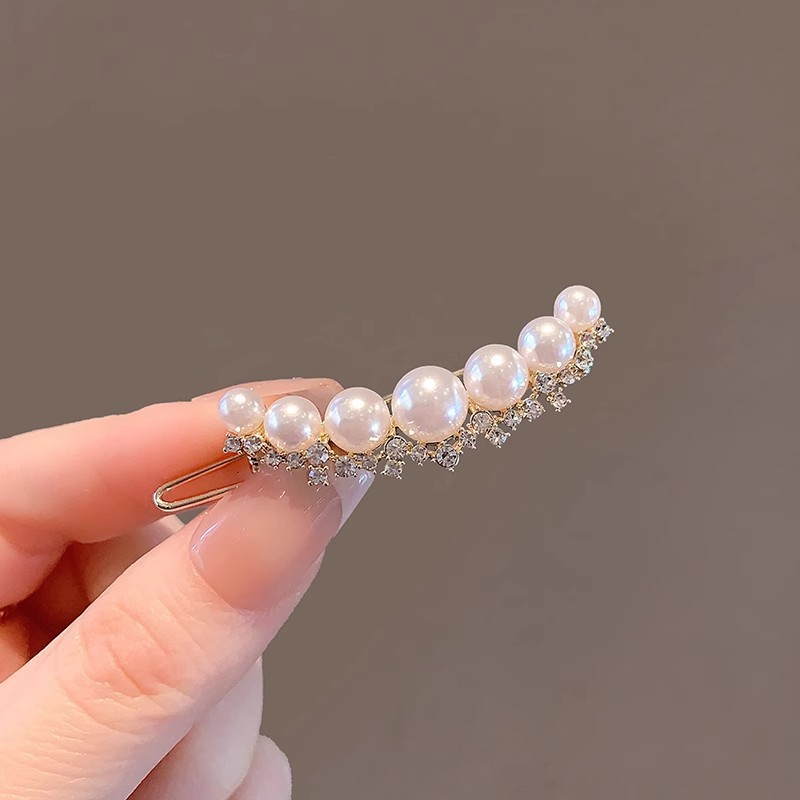 Mauropoli [Sẵn sàng] Kẹp ếch ngọc trai thanh lịch kiểu Pháp Retro sang trọng Đầu trán gãy Kẹp tóc bên Kẹp tóc cao cấp Kẹp tóc tinh tế