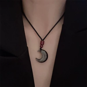 Mặt dây chuyền mặt trăng Obsidian tự nhiên Vòng cổ cặp đôi ngôi sao