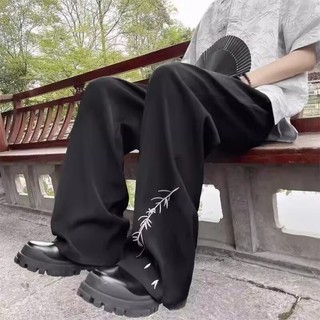 Quần tây nam rãnh, mùa hè mỏng phong cách Trung Quốc cổ điển đơn giản yếu tố lá tre, dáng rộng, thoải mái, giản dị và đa năng quần ống rộng ống thẳng