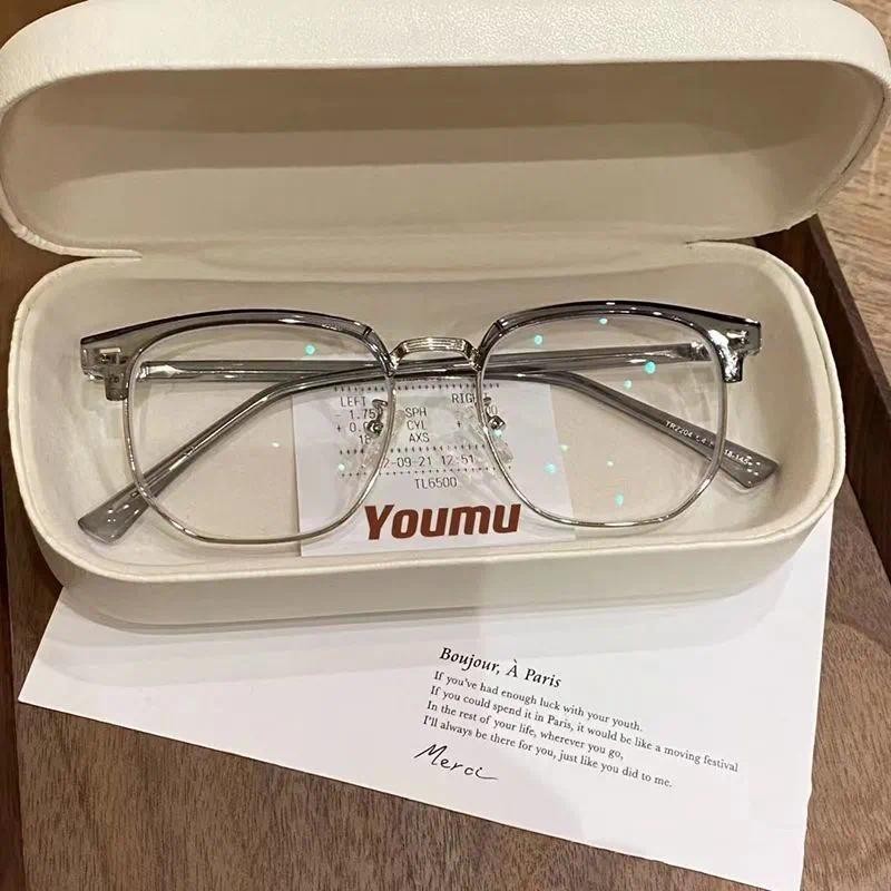 COD Kính thuốc thời trang phong cách Hàn Quốc [0 đến -500 độ], unisex, chống ánh sáng xanh, chống bức xạ, kính bảo vệ mắt, kính nam đơn giản và đẹp, phong cách học sinh, gọng siêu nhẹ 058