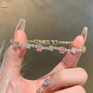 [Pcwkkef] Vòng tay Zircon pha lê màu hồng nhạt dành cho nữ Thời trang bé gái Tinh tế Sáng bóng Kim cương giả Lắc tay Phụ kiện trang sức Quà tặng Mới
