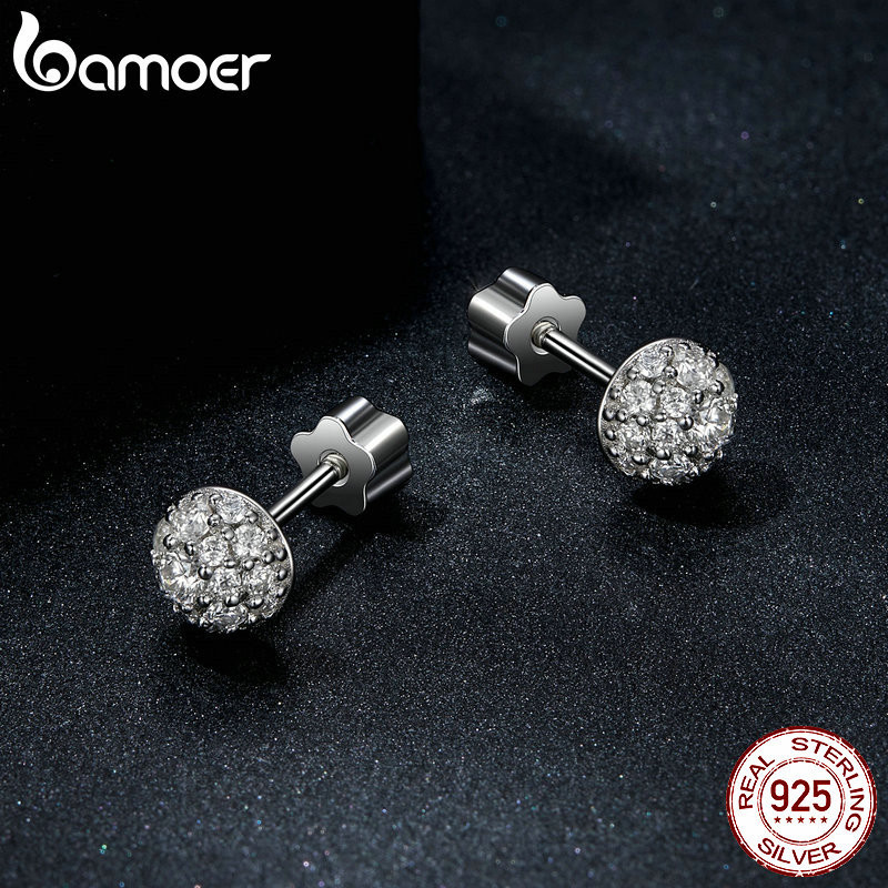 Bamoer 925 Bông Tai Bạc Moissanite Thiết Kế Bán Cầu Sáng Trang Sức Quà Tặng Cho Nữ