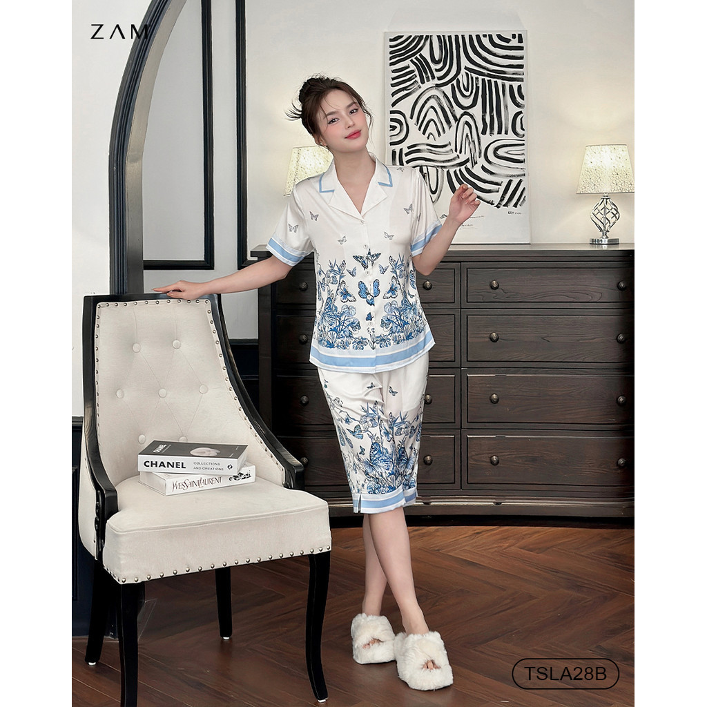 Ảnh BỘ MẶC NHÀ SHE BY ZAM - TSLA28B - BỘ NGẮN TAY QUẦN LỬNG SẮC XUÂN XANH 1