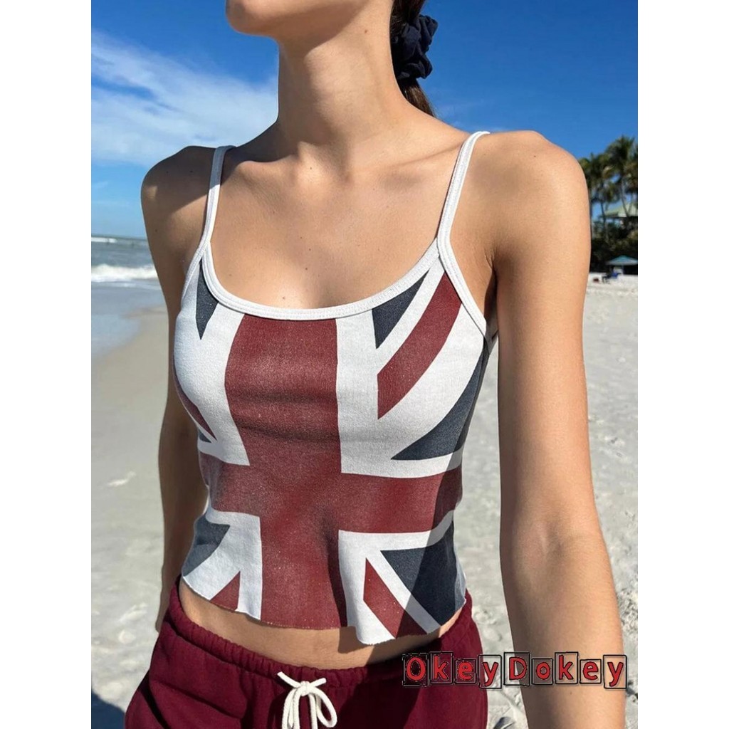 Okdk-áo Crop Slim Fit không tay lưng Spaghetti không tay dành cho nữ