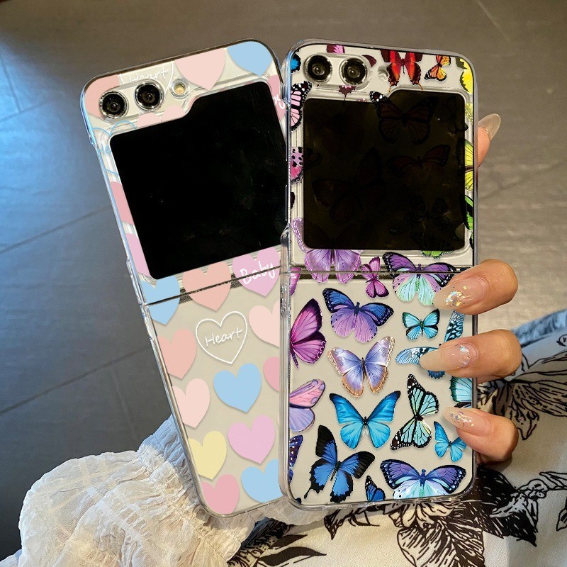 Dành Cho Samsung Galaxy Z Flip 5 Flip 4 Flip 3 Love Heart Case Sang Trọng Chống Sốc Trong Suốt Cứng PC Ốp điện thoại Cho Samsung Z Flip 4 3 Flip5 Flip4 Flip3