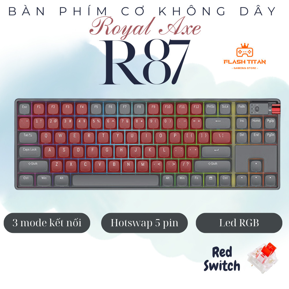 Bàn phím cơ không dây Royal Axe R87 - Hotswap 5 pin - 3 Mode kết nối ...