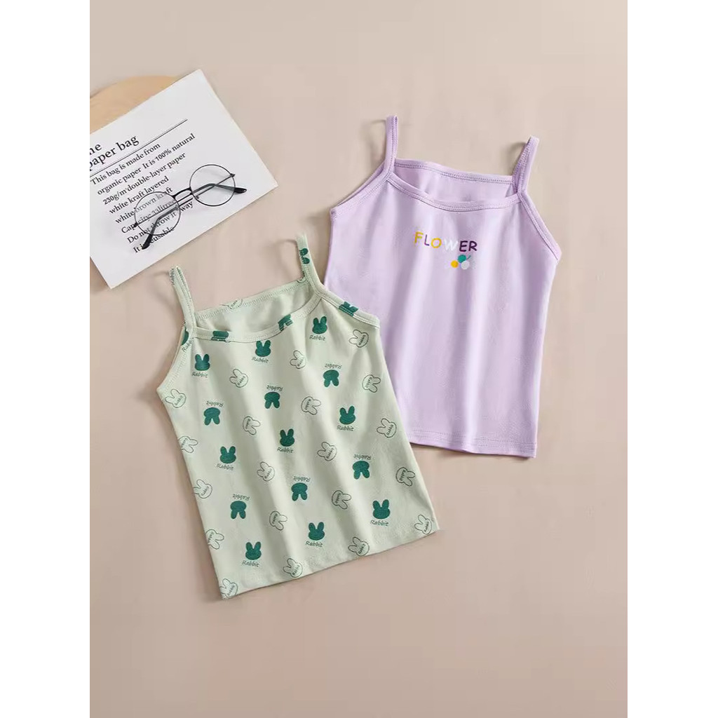 Bé Gái Camisole 100-160 Kích Thước Mùa Hè Mỏng Phong Cách Dệt Kim Đế Một Lớp Cotton Trẻ Em Quần Lót Áo YKNI