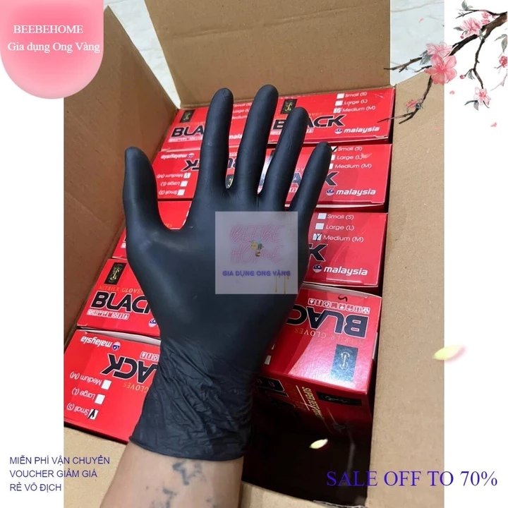 Găng Tay Cao Su Y Tế Màu Đen Không Bột BLACK Nitrile Glove, Bao Tay Y Tế Đen, Dùng Trong Phun Xăm, Spa, Cơ Khí, Hóa Dầu