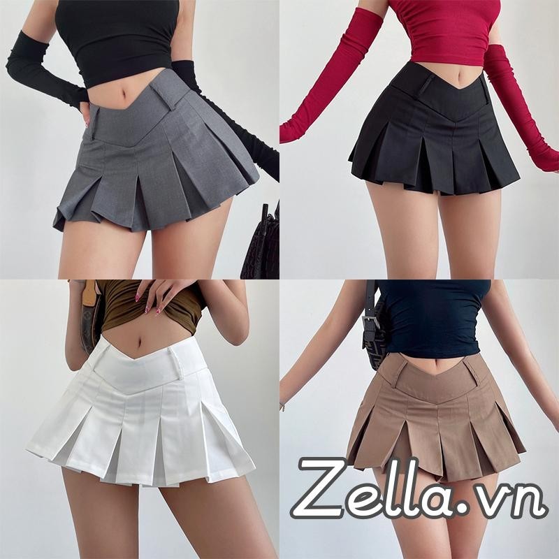 Váy Mini Nữ Màu Trơn Cao Cấp Lót Quần Short Mùa Hè Váy Xếp Ly Chữ A Thường Ngày