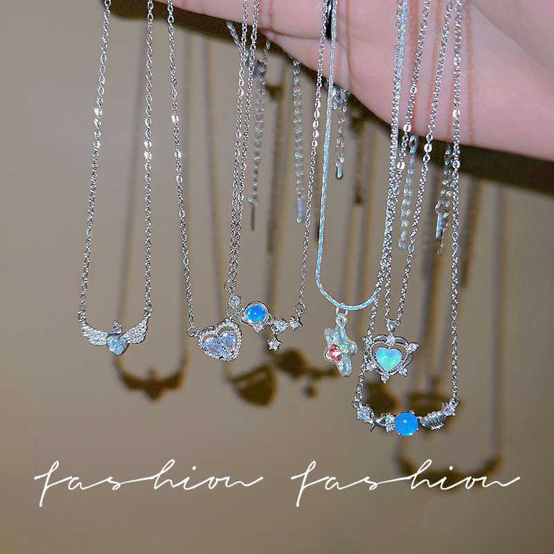 Vòng cổ mặt dây chuyền Zircon tình yêu màu hồng cho bé gái Phụ kiện trang sức thời trang phong cách Hàn Quốc