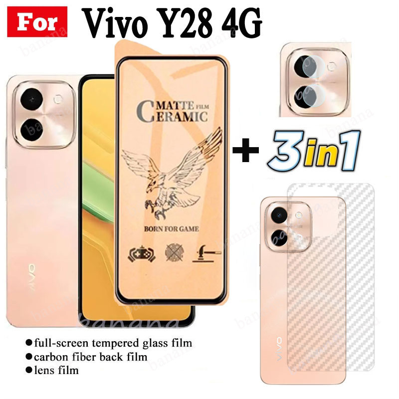Kính cường lực gốm 3 TRONG 1 Vivo Y28 4G cho VivoY 28 5G Y38 5G Y03 Y18 Y27S Y100 Ống kính máy ảnh Kính bảo vệ màn hình và phim mặt sau