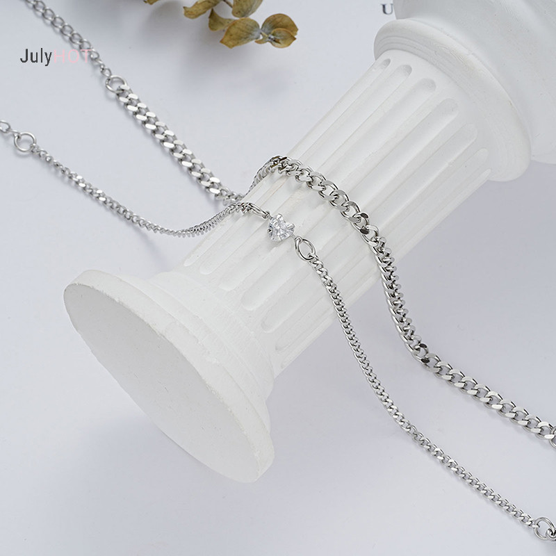 Bộ vòng tay bằng thép không gỉ thời trang đơn giản JULYHOT dành cho cặp đôi Unisex Nam Nữ Tình yêu Pha lê Trái tim Bạc Dây chuyền Vòng tay Trang sức Quà tặng Massivedeals