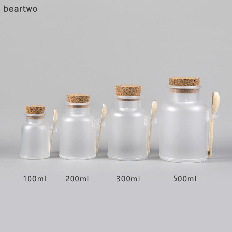 < Beartwo > Chai Muối Tắm Rỗng Nhựa Mờ Nút Chai Có Thể Đổ Lại Bằng Thìa Gỗ Đẹp