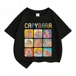 2024 Fresh Kids 'Capybara Áo thun ngắn tay hoạt hình - Áo thun mùa hè hợp thời trang cho bé trai và bé gái