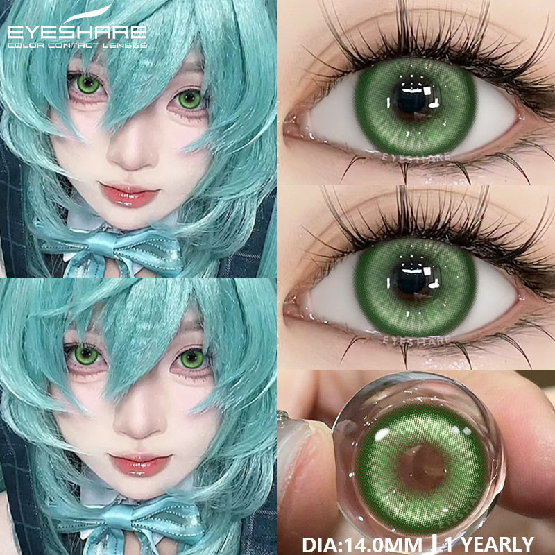 Eyeshare 1 Cặp Ống Kính Tiếp Xúc Màu Colorcon Cho Mắt Ống Kính Hồng Mỹ Phẩm Ống Kính Mắt Xanh Cosplay Kính Mắt Xanh Kính Liên Hệ Hàng Năm