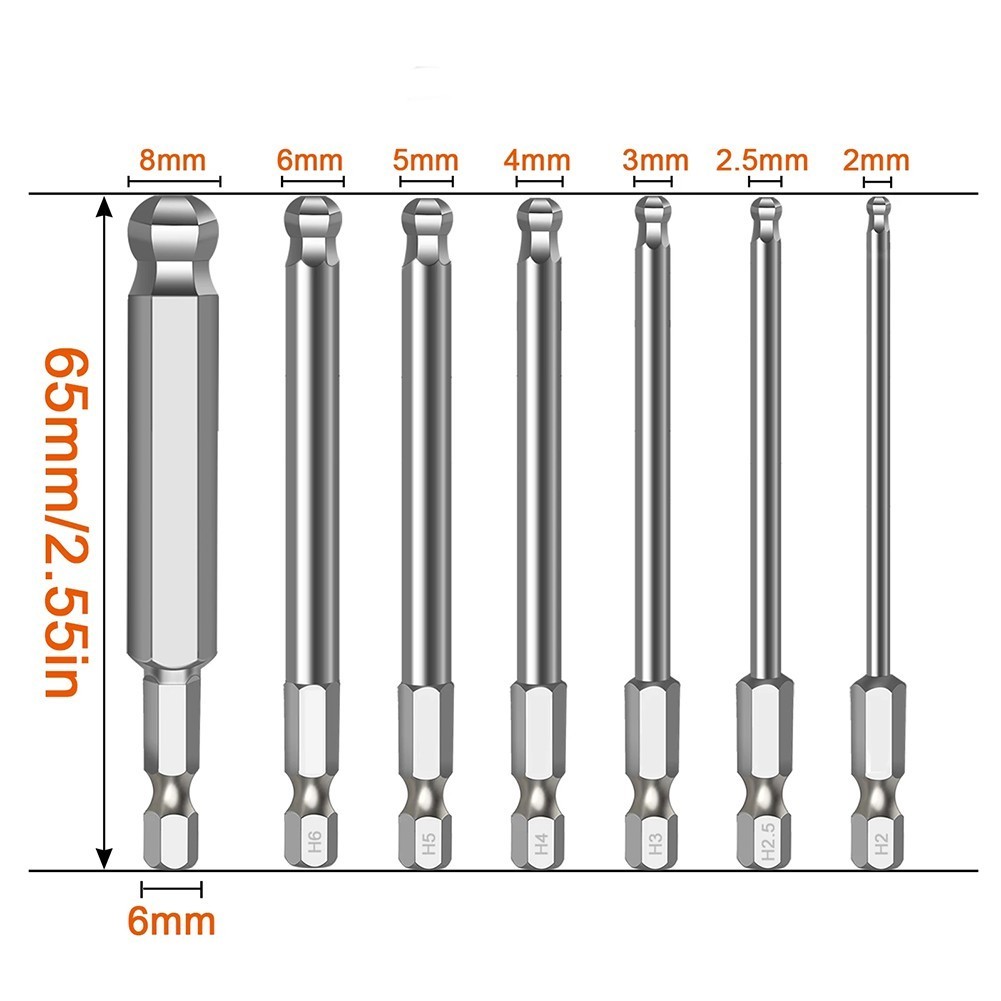 < Welv > 1 Mũi tuốc nơ vít lục giác đầu bi Hệ mét Mũi lục giác dài 65mm Bit trình điều khiển từ tính