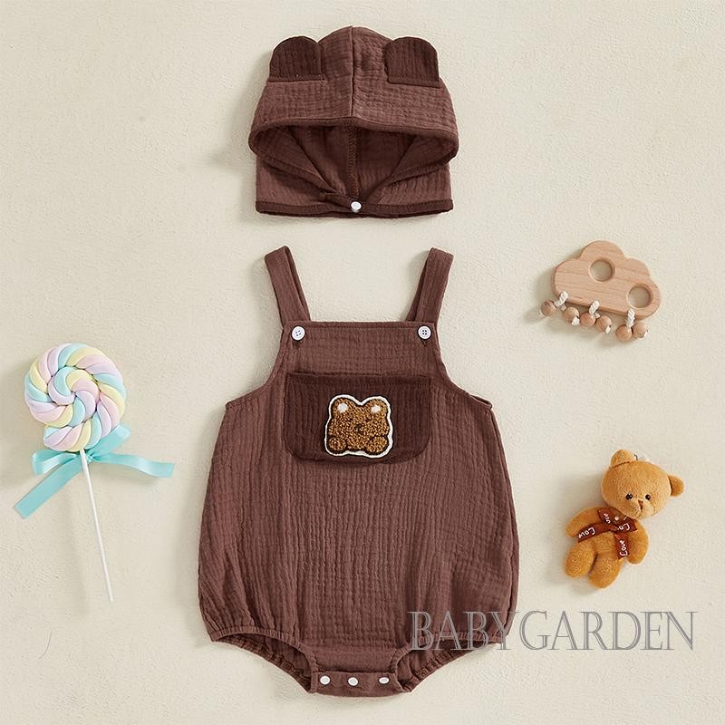 / / -Bộ Áo liền quần tổng thể mùa hè cho bé gái Bộ áo liền quần không tay thêu thỏ có mũ