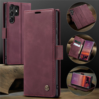 Ốp Lưng Kinh Doanh Cho Samsung Galaxy S25 s24 Ultra S23 S22 S21 Ultra Plus S20 FE s24 + CaseMe Màu Đen Lật Đứng Ví Da Bao Da