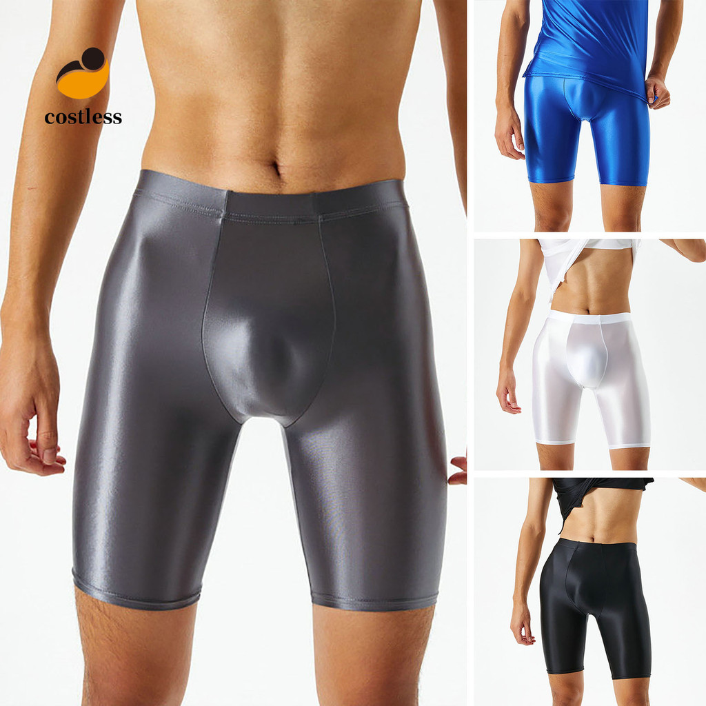 Col _ Sexy Co Giãn Cao Màu Trơn Giữa Tầng U Convex Tập Gym Quần Short Nam Bóng Đá Lụa Thể Dục Quần Short Mặc Hàng Ngày