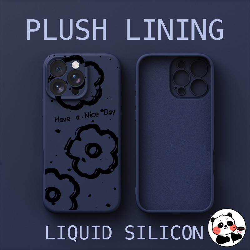 Ốp điện thoại Silicon lỏng lót sang trọng cho iQOO Z9 Turbo Neo 10 9 Neo10 Neo9 Pro 5G 4G Vỏ hoa đen đơn giản dễ thương Vỏ chống sốc mềm