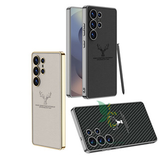 Vỏ da mềm mỏng cho Samsung Galaxy S25 S24 S23 Vỏ họa tiết hươu siêu mạ