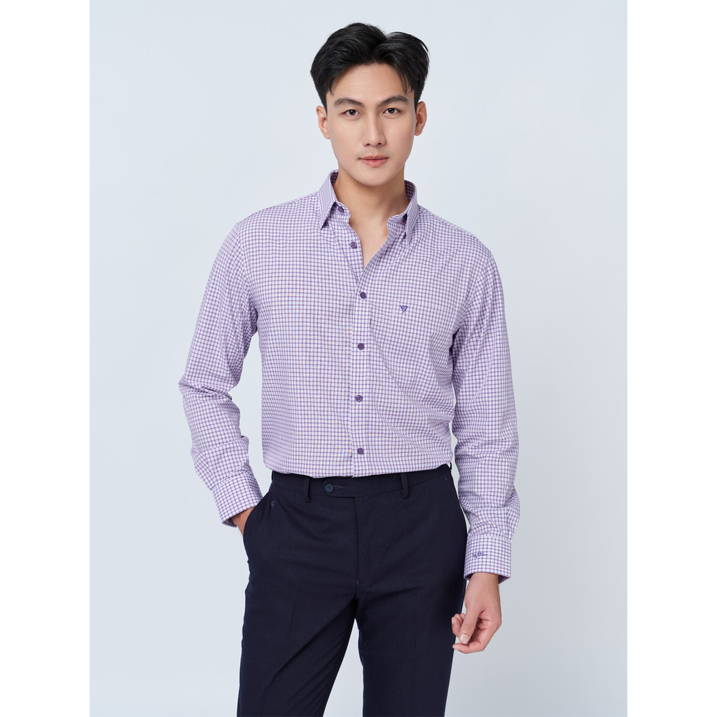 Sơ mi dài tay vạt tròn VIETTIEN vải sợi hoa hồng phom REGULAR VT00000337