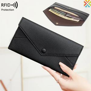 Rfid Chống Trộm Ví Nữ Vải Lanchee Prin Da Mềm Phong Bì Ví Dài Siêu Mỏng Di Động Đơn Giản Túi Xách