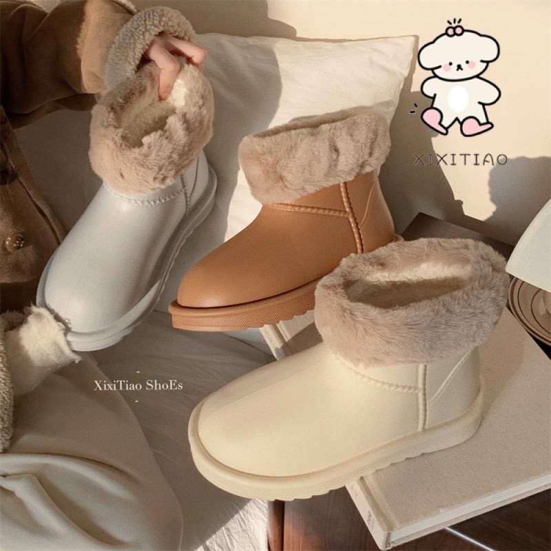 Xixitiao Thu Đông Thời Trang Phiên Bản Hàn Quốc Lông Cừu-Fleece Ấm Giày Bốt Tuyết Đơn Giản Màu Trơn EVA Chống Thấm Nước Ngoài Trời Giày Bốt Cotton Nữ ins
