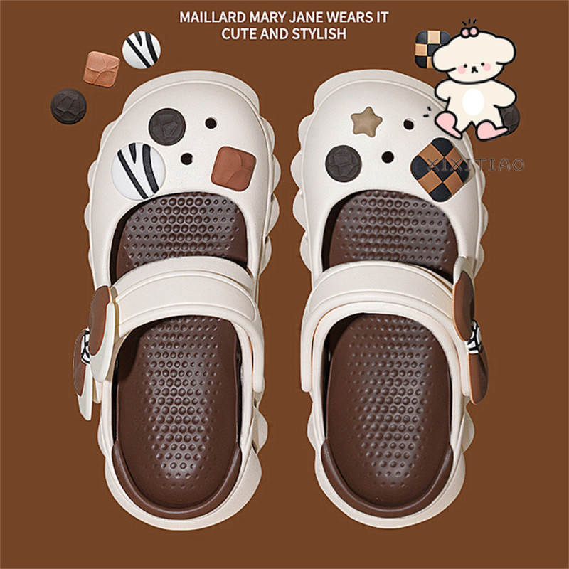 Xixitiao Mùa Hè Retro Nơ Đế Dày Mặc Ngoài 2024 Phong Cách Mới Bé Gái EVA Shit-Steping Cảm Giác Baotou Mary Jane Hole Giày