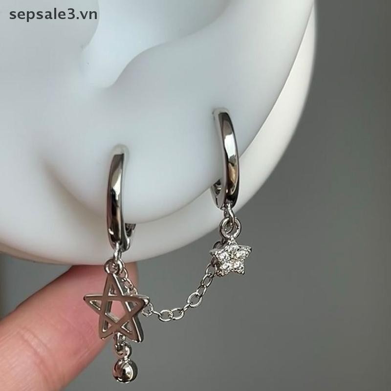 # Sepsale # 1 Chiếc Màu Bạc Sao Dây Xích Đôi Tai Xương Tai Móng Tay Y2K Thời Trang Hottie Bông Tai Nữ Trang Sức.