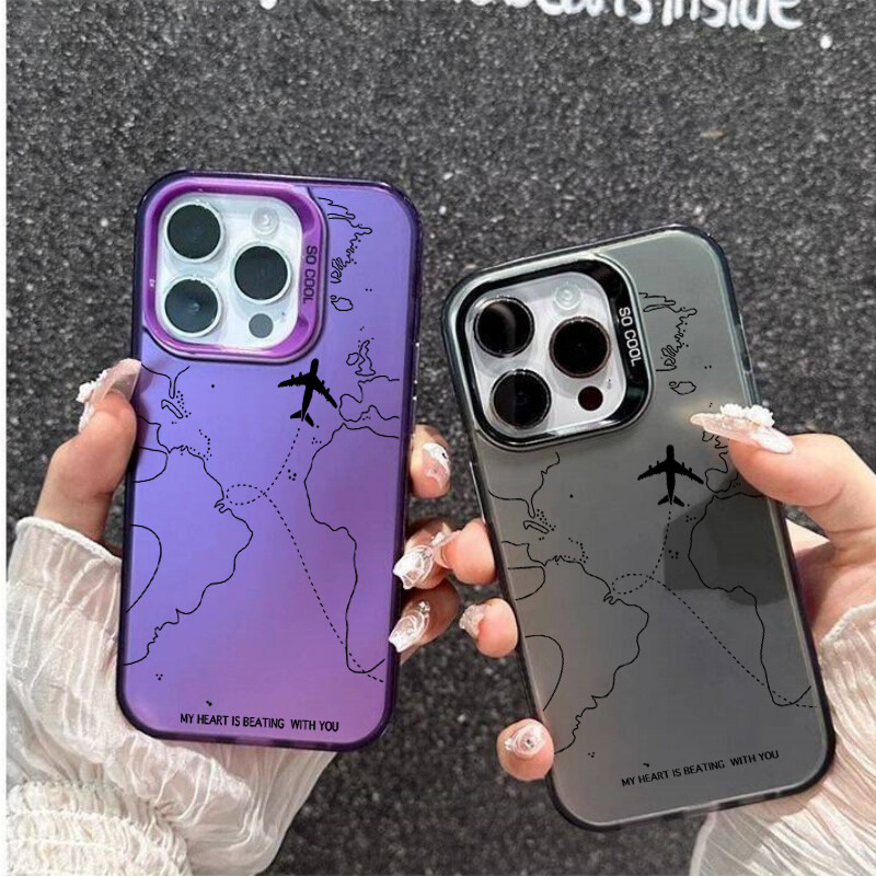 Ốp điện thoại thiết kế tuyến đường máy bay lấy cảm hứng du lịch cho Xiaomi Redmi Note 14 13 Pro 12 4G 8 9 11 10 12 13 14 Pro Plus 5G 10S 11S 9S Redmi 13C 14C Vỏ mạ