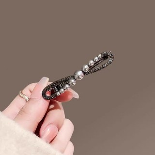 MAUROPOLI Kẹp Tóc Ngọc Trai Nơ Đen Kim Loại Cao Cấp, Kẹp Bên Nổ, Mỏ Vịt Đơn Giản