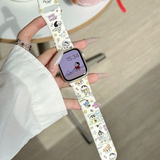 Crayon Shin chan Cartoon Printed Silicone Strap For Apple Watch Ultra 46/44/40/49/45/41/42/38/45mm iwatch Series Ultra/10/9/8/7/6/5/4/3/2/1/SE