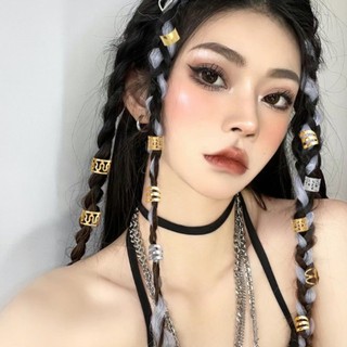 Phụ kiện nhẫn tóc đuôi ngựa trang trí rỗng bằng kim loại - Nhiều kiểu tóc dệt bạc vàng kiểu tóc
