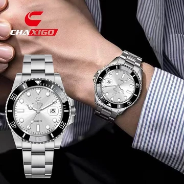 Đồng hồ nam CHAXIGO 43mm sang trọng, dạ quang, chống nước, đồng hồ đen với yếu tố ma, đồng hồ thời trang kinh doanh, đồng hồ quartz nam, đồng hồ thép không gỉ Relo cho nam KG130Z