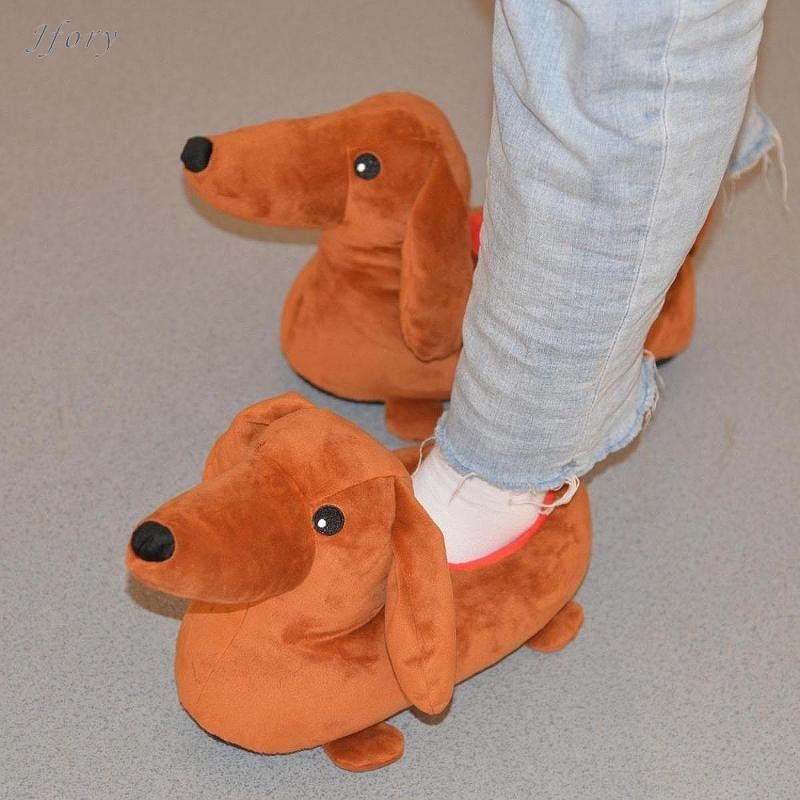 Dachshund Dép Ấm Áp Thu Đông Sàn Dép Nhà Giày Hoạt Hình Chống Trượt Trượt Giày Dép Cotton Cho Nữ