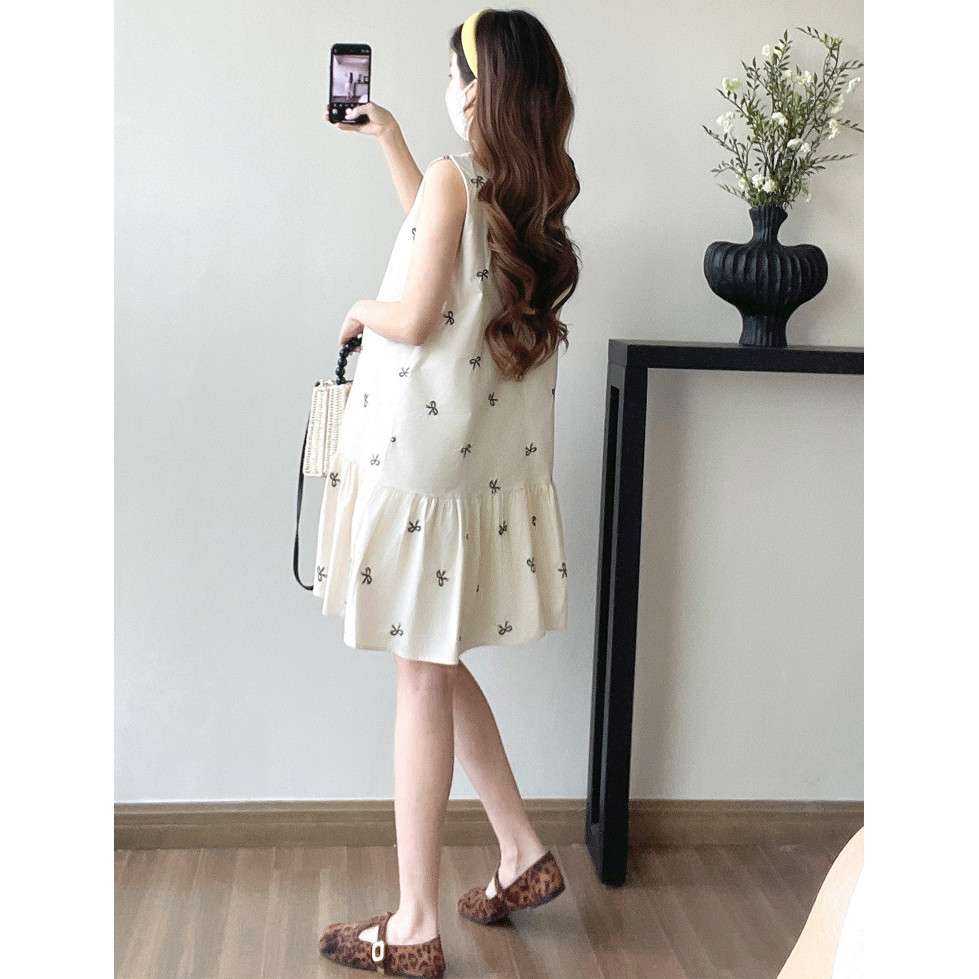 Trang phục bà bầu Thời trang mùa hè Hợp thời trang Mẹ Nơ Áo Vest không tay
