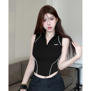 Phong cách croptop cô gái  phong cách polo cổ áo tăng cổ áo nữ mùa hè ngắn tương phản đầu xương cá
