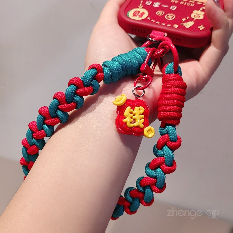 Phụ Kiện Điện Thoại Di Động Tiền May Mắn Điện Thoại Di Động Dây Đeo Cổ Tay Ngắn Nữ Dây Đeo Tay Ngoài Trời Chống Trộm Mạnh Bền Dây Bện Du Lịch