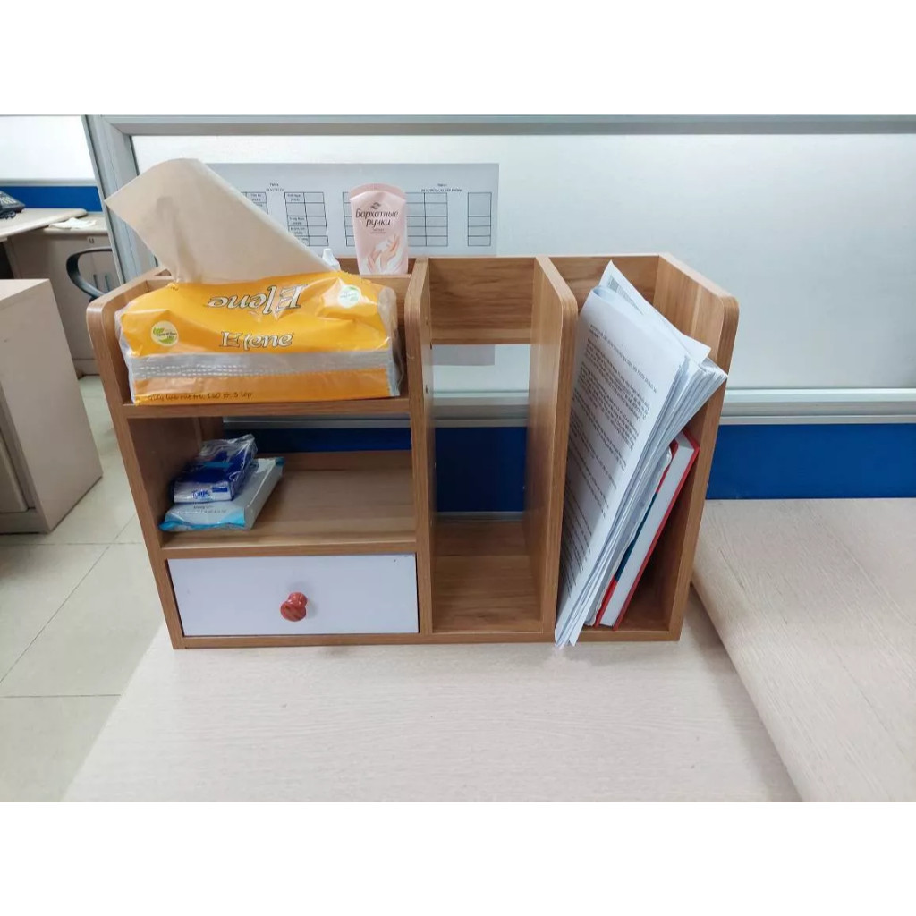 Kệ hồ sơ, giá sách để bàn, kệ để tài liệu 5 ngăn thiết kế gọn gàng có tấm hậu chắn sau