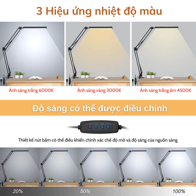 12W Mới Đèn Led bàn học bảo vệ mắt SG DECOR kẹp bàn gấp gọn Đèn kẹp bàn điều chỉnh kích thước phổ rộng cao cấp | BigBuy360 - bigbuy360.vn