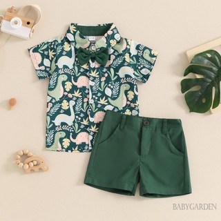 Baga-6 tháng-4years Bé Trai Quý Ông Trang Phục Khủng Long In Tay Ngắn Nút Áo Sơ Mi Có Thắt Nơ Và Quần Short Bộ Trang Phục Trang Trọng
