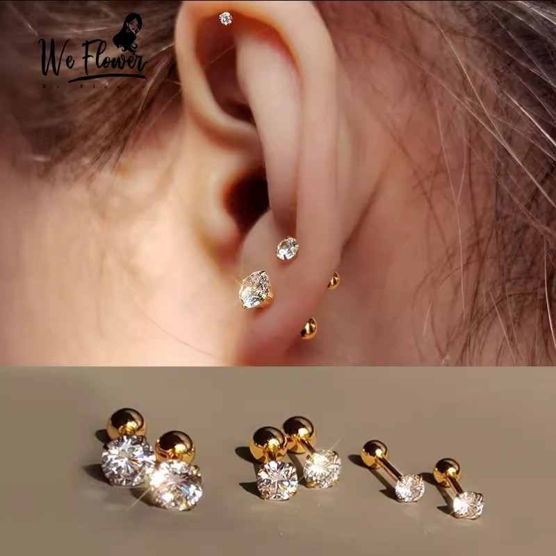We Flower 1 Cổ Điển Vàng Bóng Pha Lê Xuyên Vít Bông Tai Nữ Không Gây Dị Ứng Tai Đinh Trang Sức Phụ Kiện